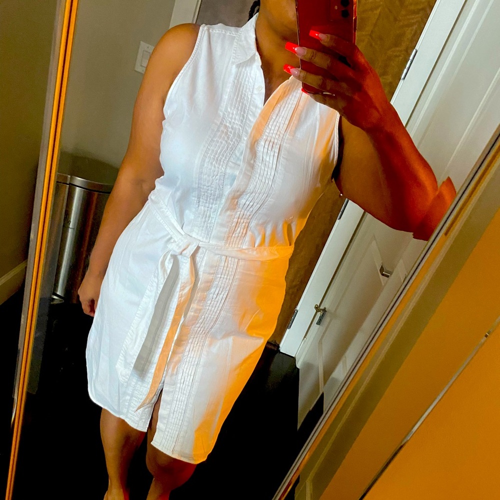Belted White Cotton Dress